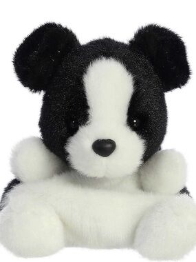 NWT Aurora Palm Pals Brody Collie. 5” Black & White Plush Puppy Stuffed Animal.